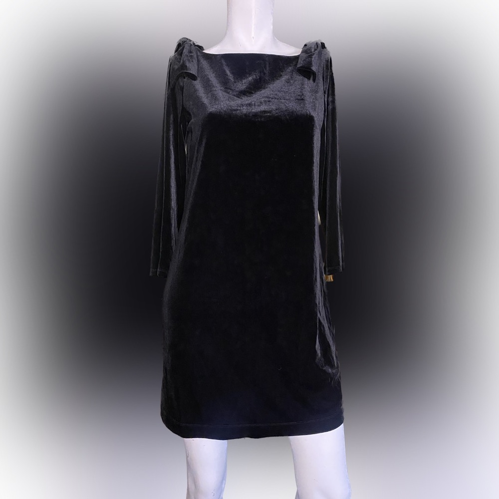 New French connection mini black velvet bow dress cocktail mod classic beauty - Picture 3 of 9